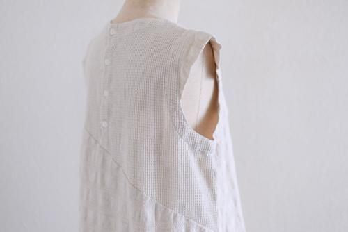 Cotton linen waffle sleeve shirt, off-white