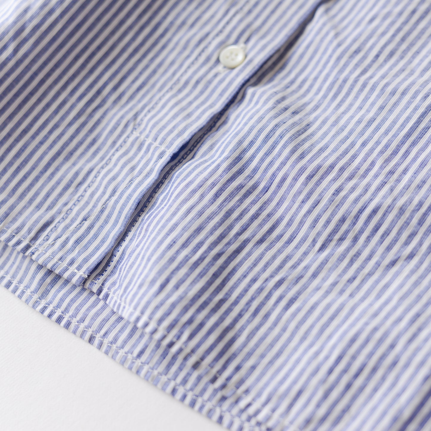 Cotton Linen Frill Collar 3/4 Sleeve Shirt Off White x Navy