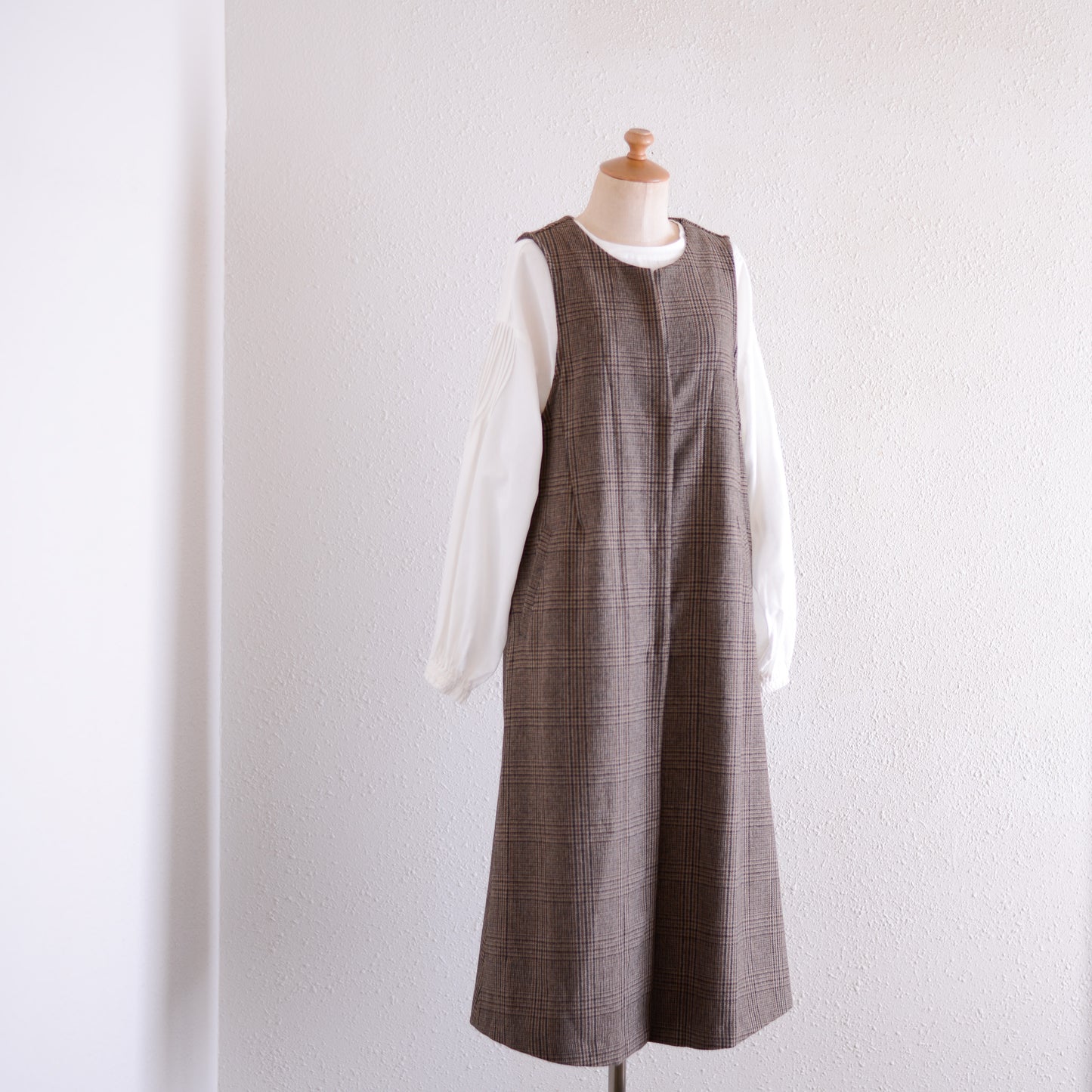 Cotton cupra wool pin tuck 2-way blouse