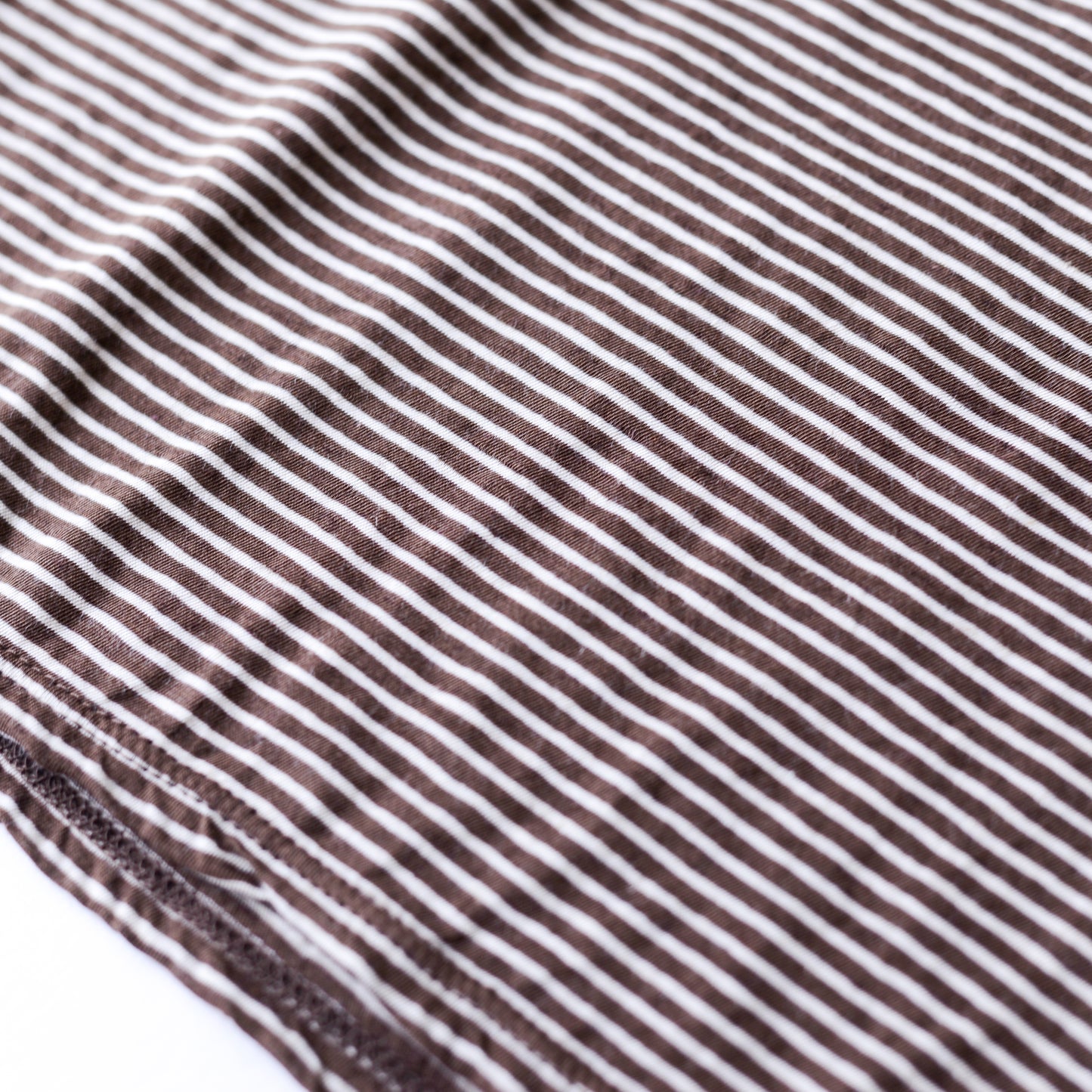 コットンリネン七分袖ボーダーTシャツ Brown