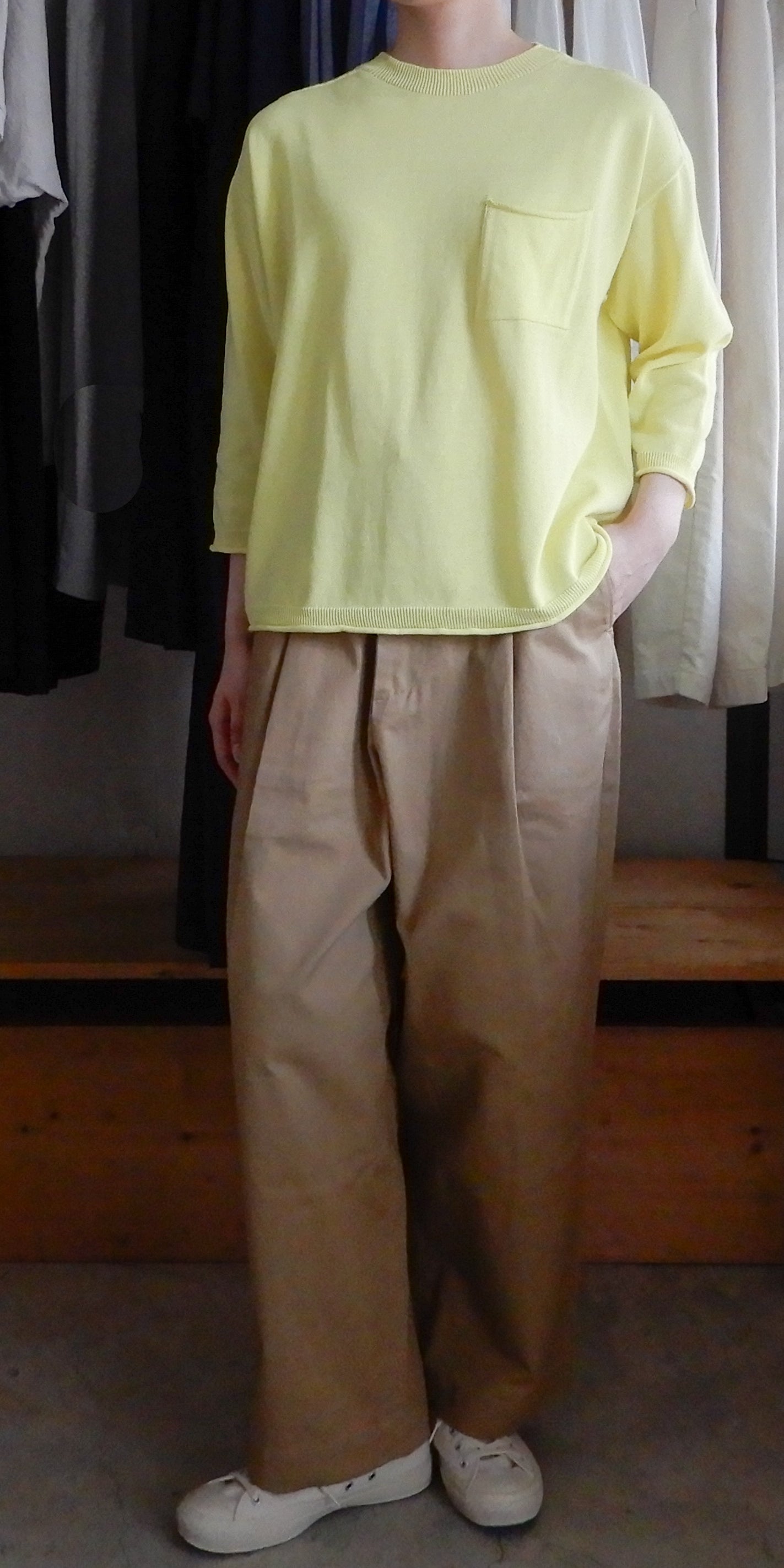 コットンホールガーメントポケットプルオーバーYellow