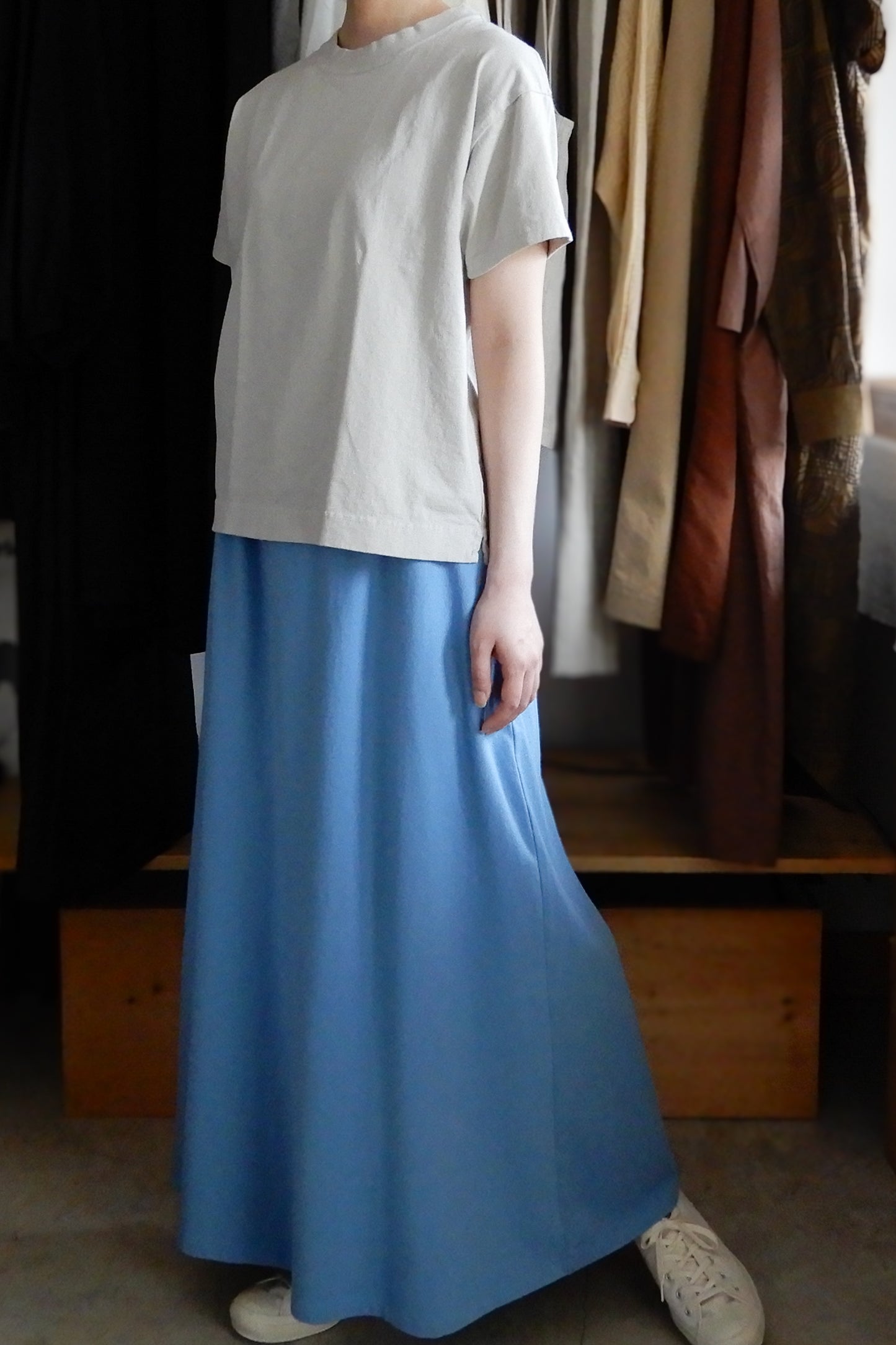 Cotton Fleece Flare Skirt Blue