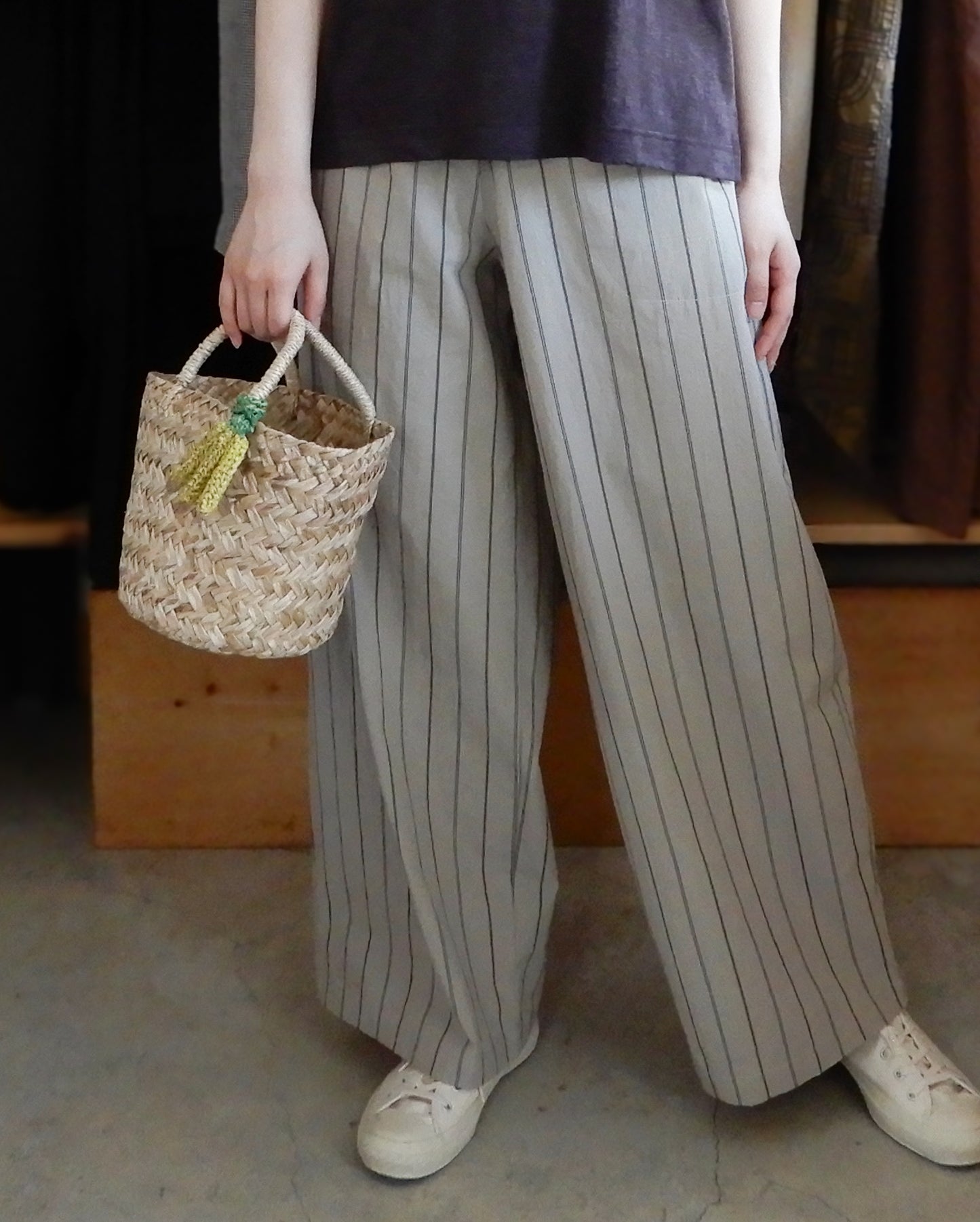 オーガニックコットンイージーストレートパンツ Stripe
