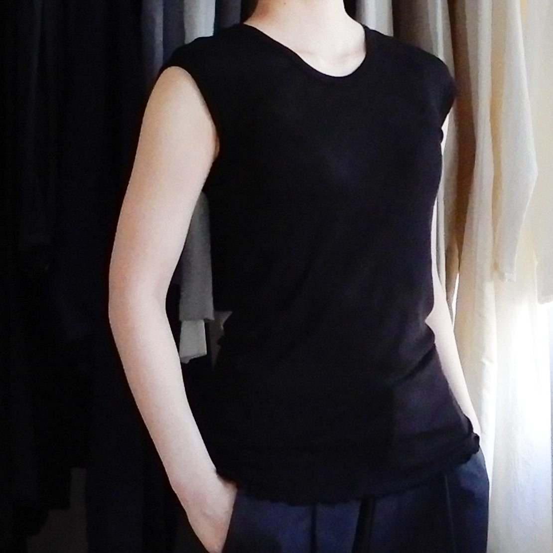 ストレッチコットンフレンチプルオーバー Black