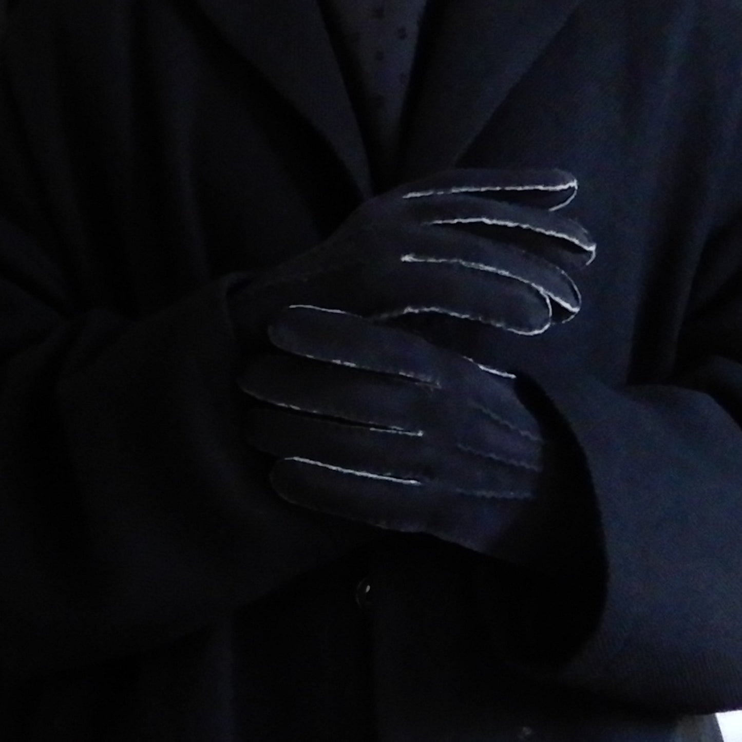 Curly Shearling Leather Gloves Black