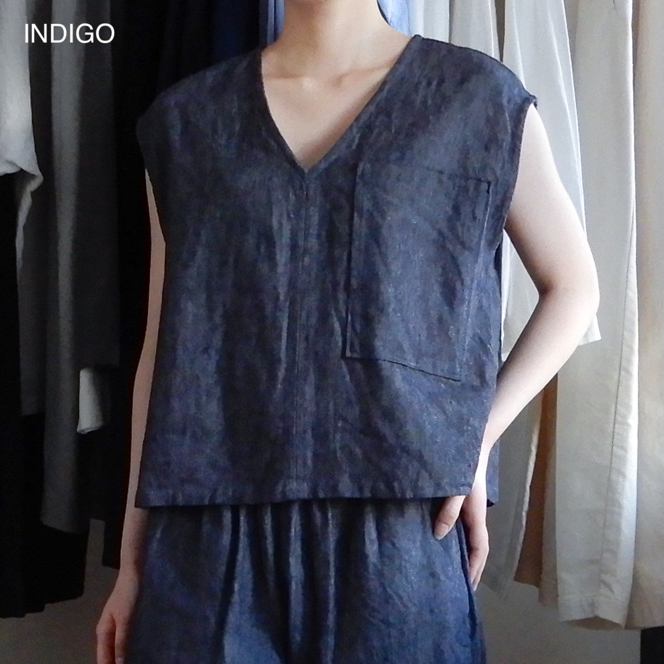 リネンコットンデニムベスト Natural