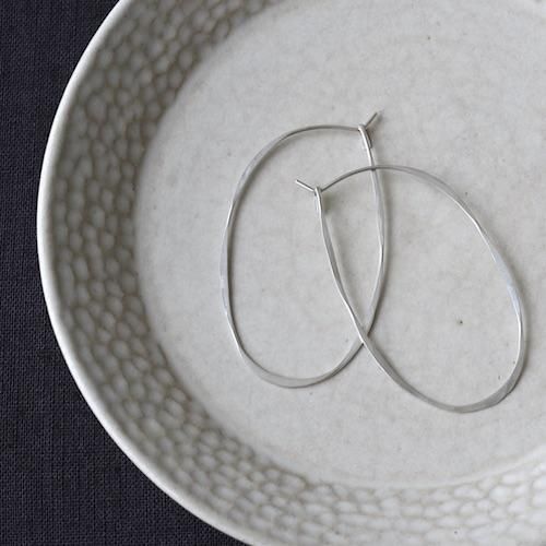 Oval Hoop Earrings, Large, Silver