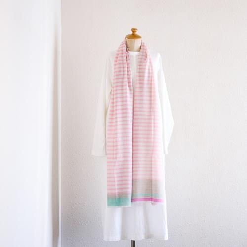 Handwoven Cashmere Stole Border Pink