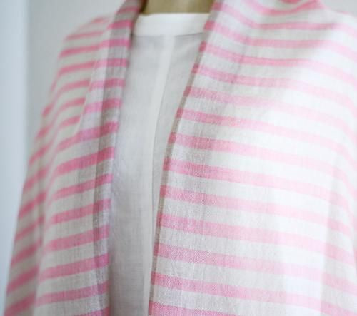 Handwoven Cashmere Stole Border Pink