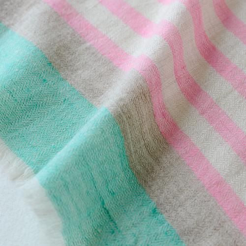 Handwoven Cashmere Stole Border Pink