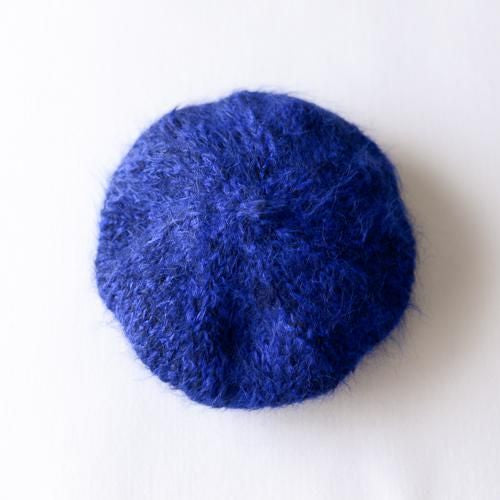 Alpaca wool beret Blue x Black