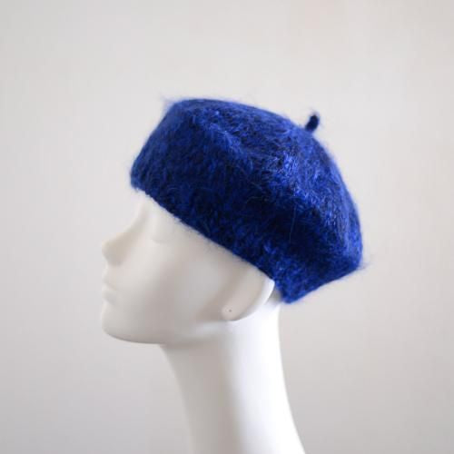 Alpaca wool beret Blue x Black