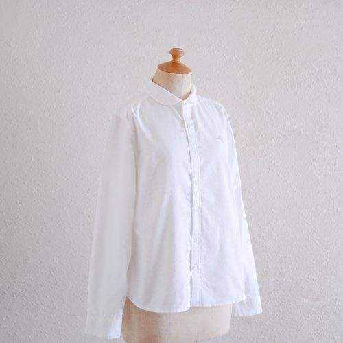 Cotton Embroidered Round Collar Shirt Off White