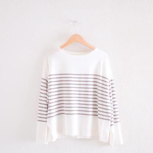 Cotton knit striped pullover in Brown