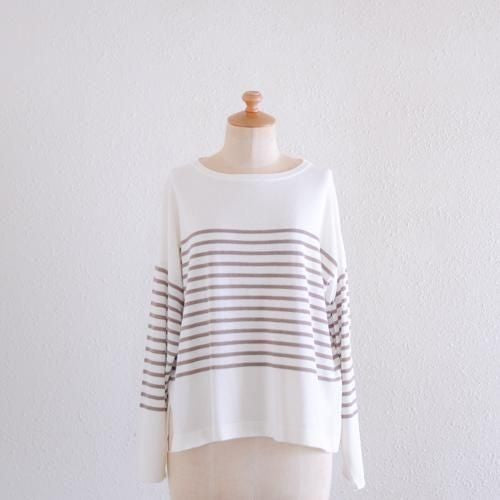 Cotton knit striped pullover in Brown