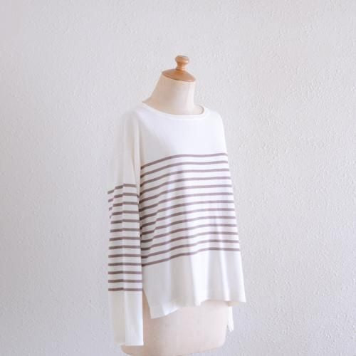 Cotton knit striped pullover in Brown