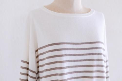 Cotton knit striped pullover in Brown