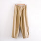 Cotton Herringbone Tuck Pants Beige