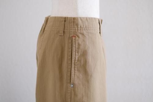 Cotton Herringbone Tuck Pants Beige