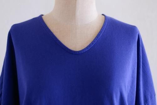 Soft cotton V-neck wide T-shirt in Dark Blue