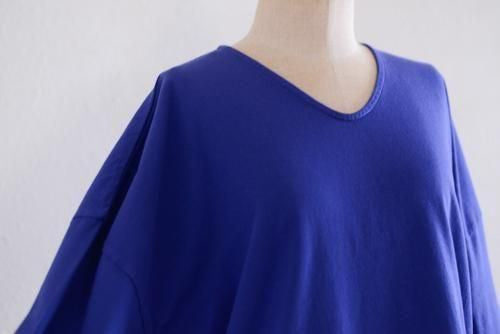 Soft cotton V-neck wide T-shirt in Dark Blue