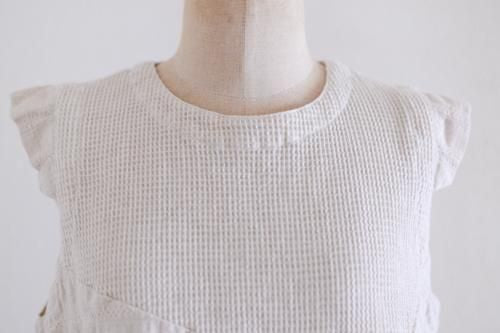 Cotton linen waffle sleeve shirt, off-white