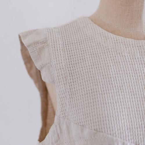 Cotton linen waffle sleeve shirt, off-white
