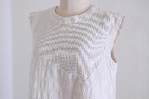 Cotton linen waffle sleeve shirt, off-white