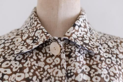 Linen flower print coat Brown