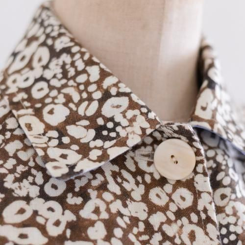 Linen flower print coat Brown