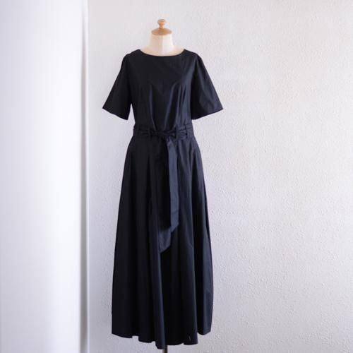 Cotton Short Sleeve Flare Dress Black