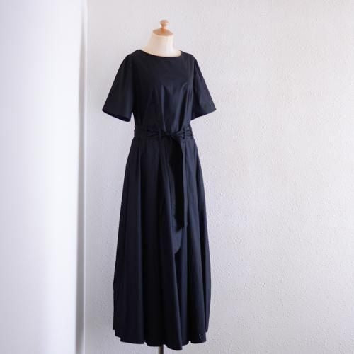 Cotton Short Sleeve Flare Dress Black