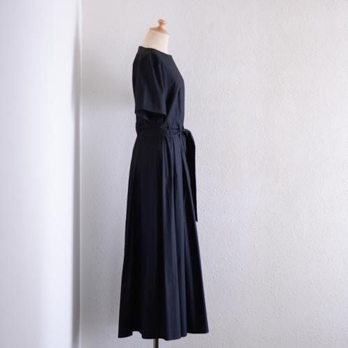 Cotton Short Sleeve Flare Dress Black