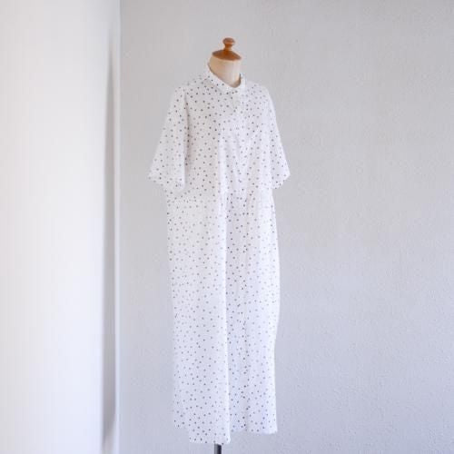 Cotton linen polka dot dress, off white x brown