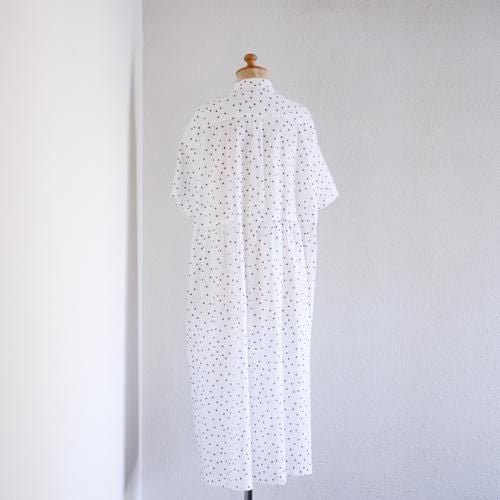 Cotton linen polka dot dress, off white x brown