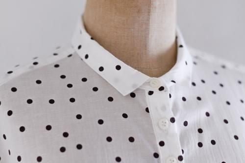 Cotton linen polka dot dress, off white x brown