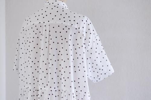 Cotton linen polka dot dress, off white x brown