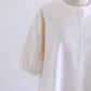 Cotton gathered sleeve pullover in off-white