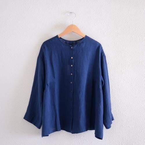 Soft Linen Cardigan Blouse Navy