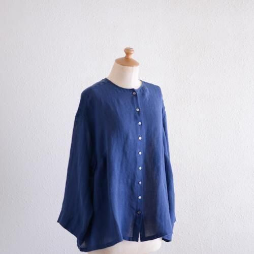 Soft Linen Cardigan Blouse Navy