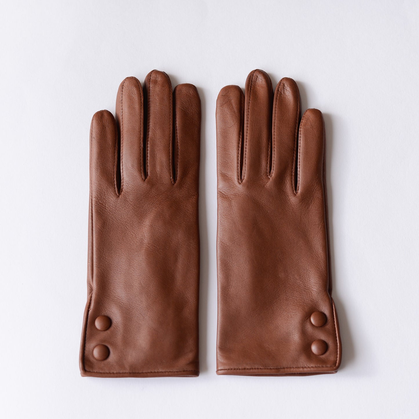 Silk-lined two-button leather gloves, Brown