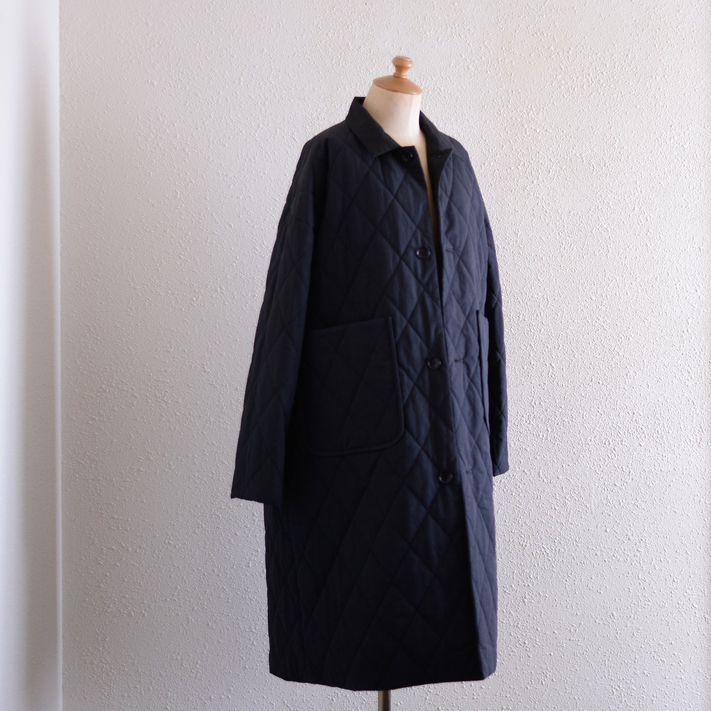 Cotton Quilted Reversible Long Coat Black