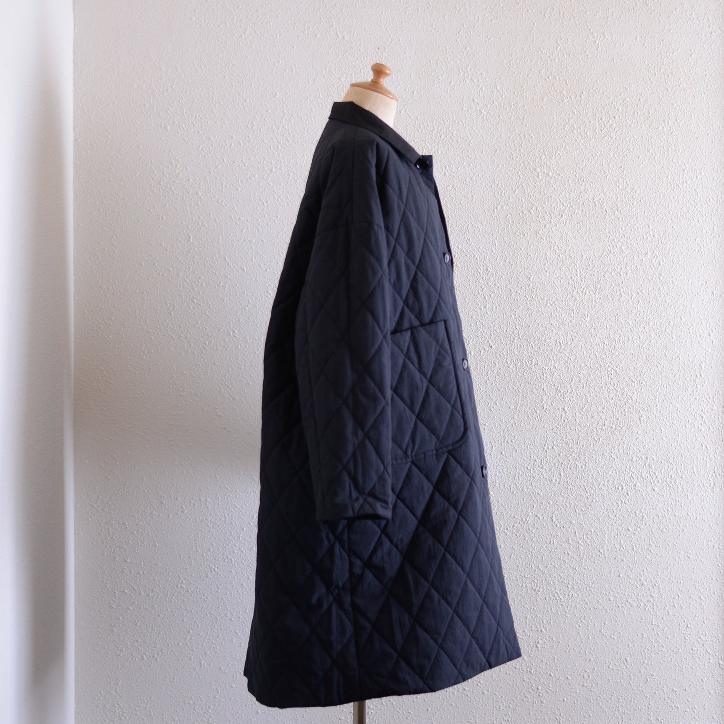 Cotton Quilted Reversible Long Coat Black