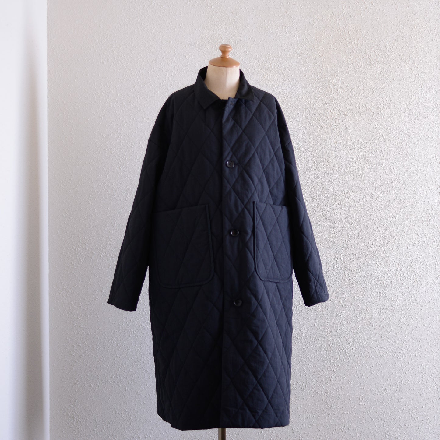 Cotton Quilted Reversible Long Coat Black