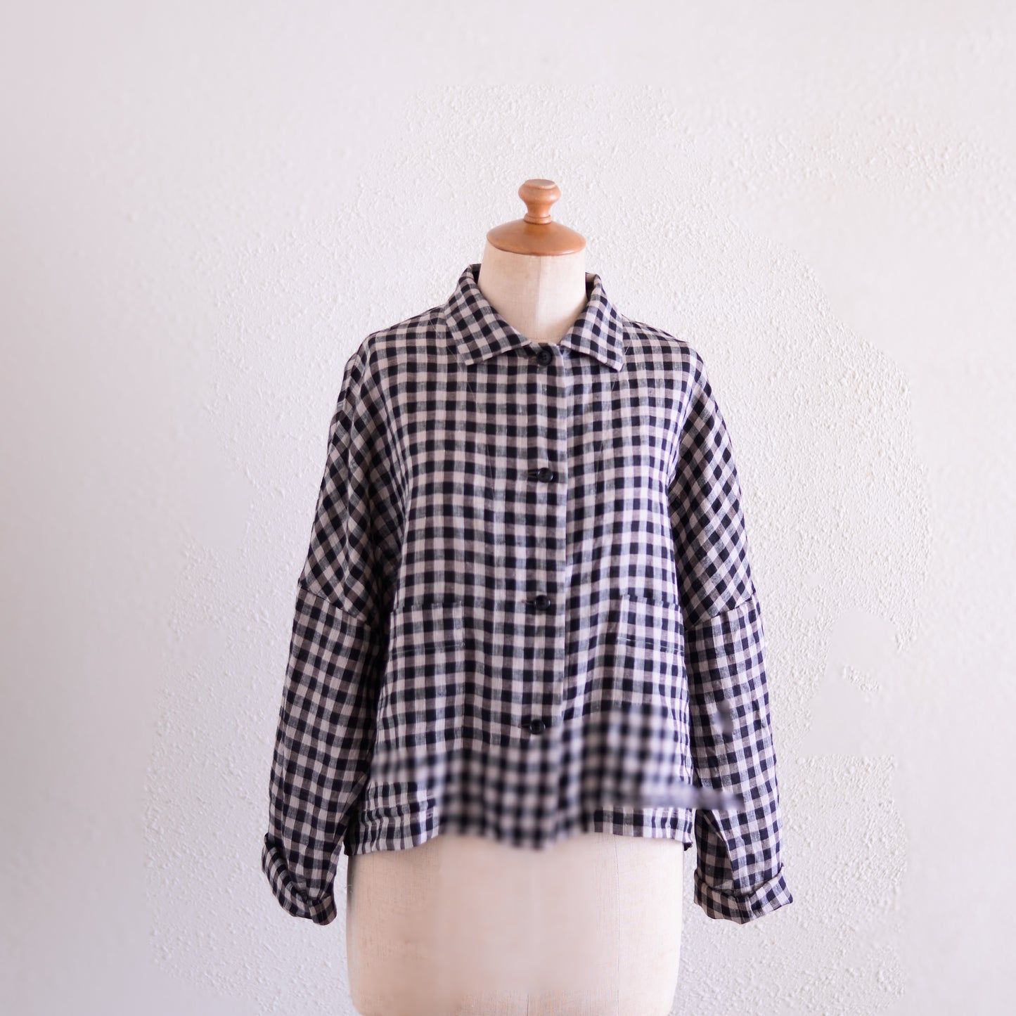 リネンギンガムショートジャケット Beige × Black