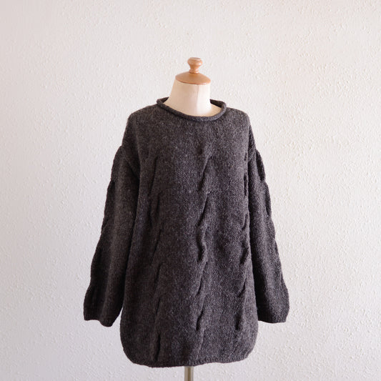 Hand-knitted wool cable sweater, Brown