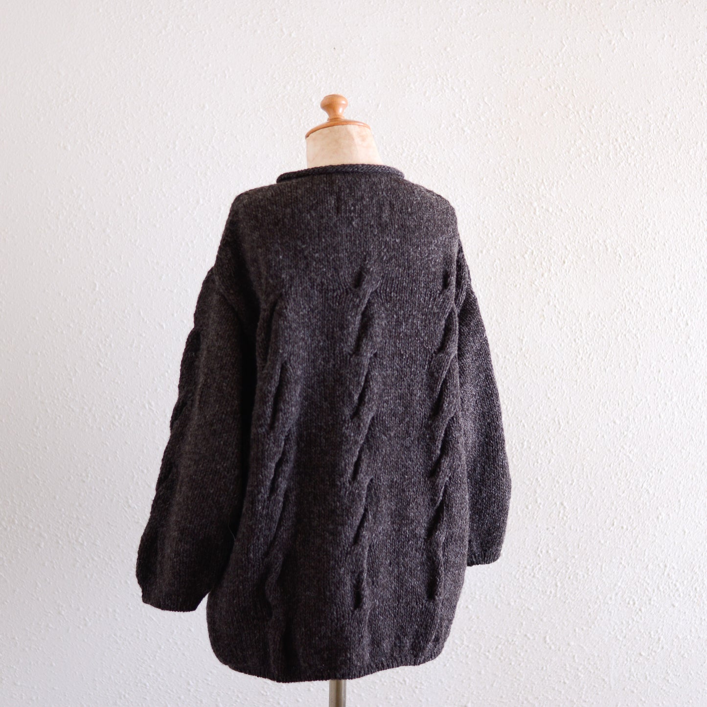 Hand-knitted wool cable sweater, Brown