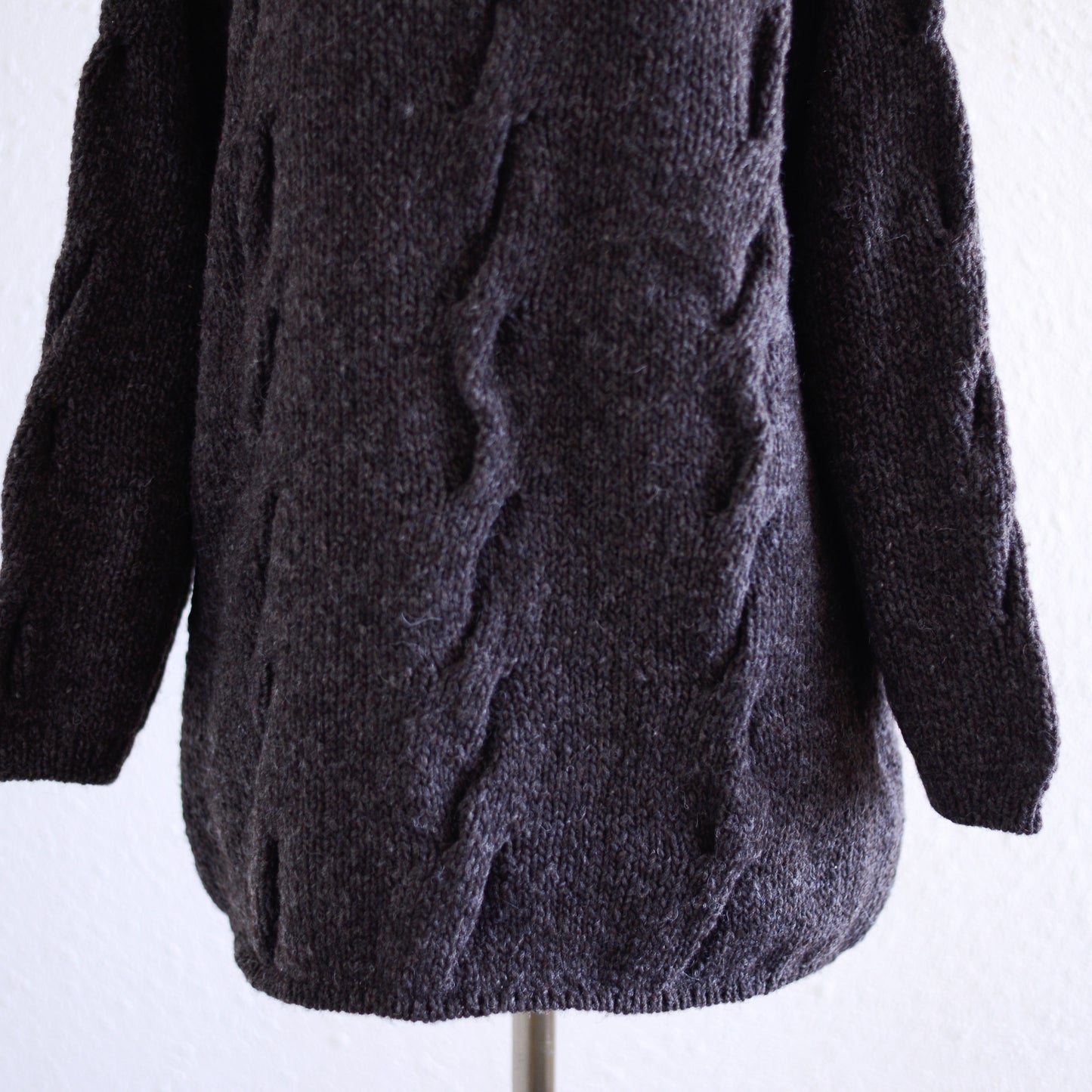 Hand-knitted wool cable sweater, Brown