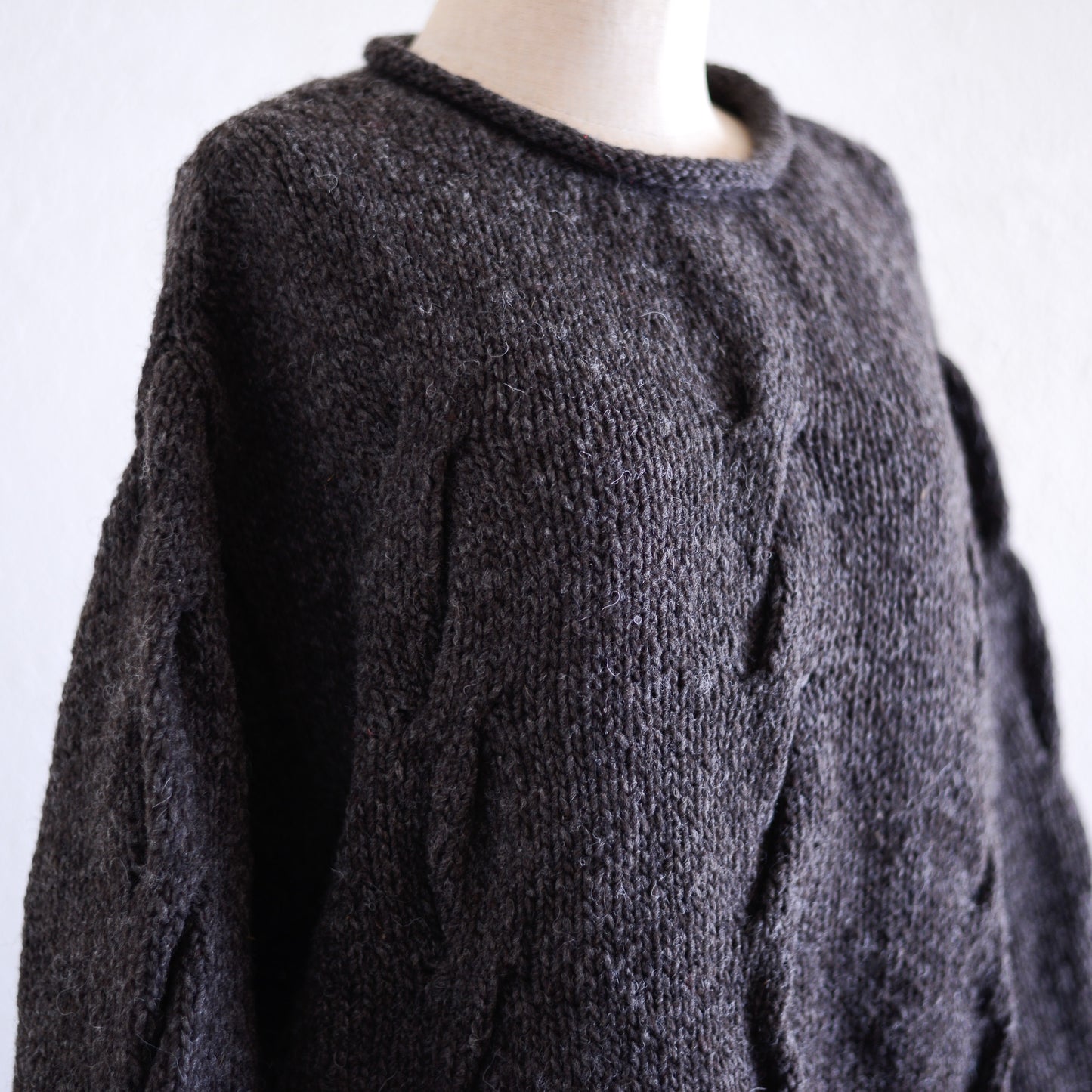 Hand-knitted wool cable sweater, Brown
