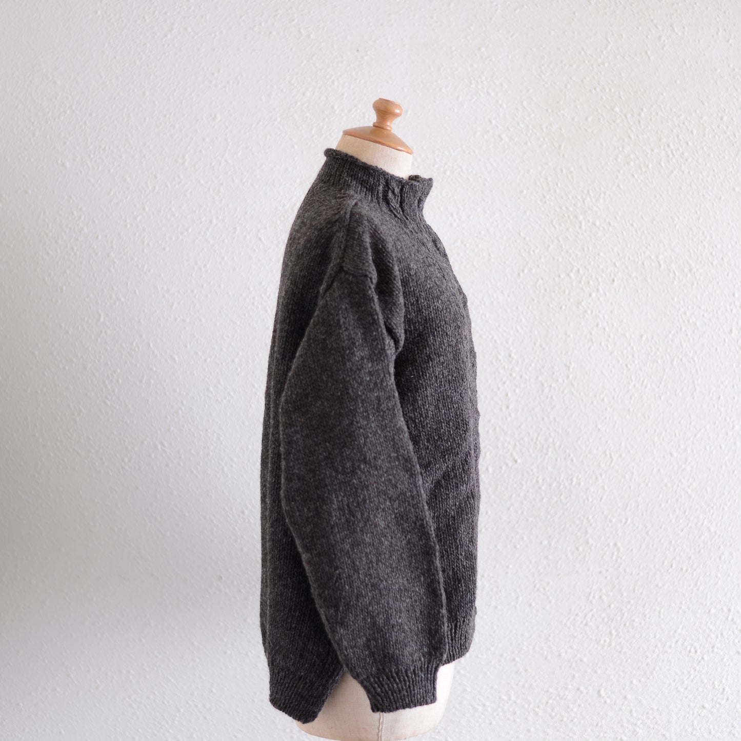 Wool hand knitted cable cardigan in brown